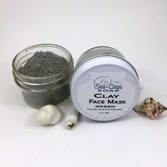 Clay Face Mask – Green   For Oily, Acne and Combo Skin / SEA and CLEAN Soap